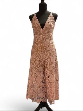 Dress the Population Blush Lace V-Neck Jumpsuit